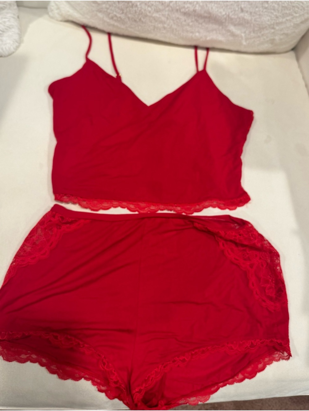 Victoria's Secret Red and Black Lace-Trim Cami & Shorts Set